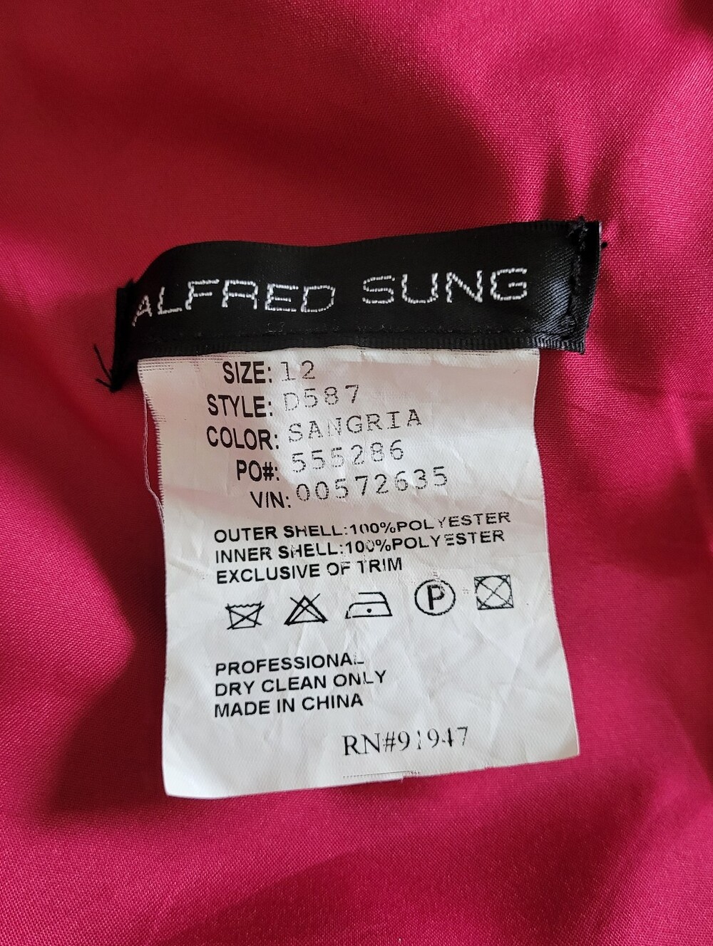 ALFRED SUNG Sangria Satin Sleveless V-Neckline Pleaded Cocktail Dress Size 12 - Picture 7 of 11